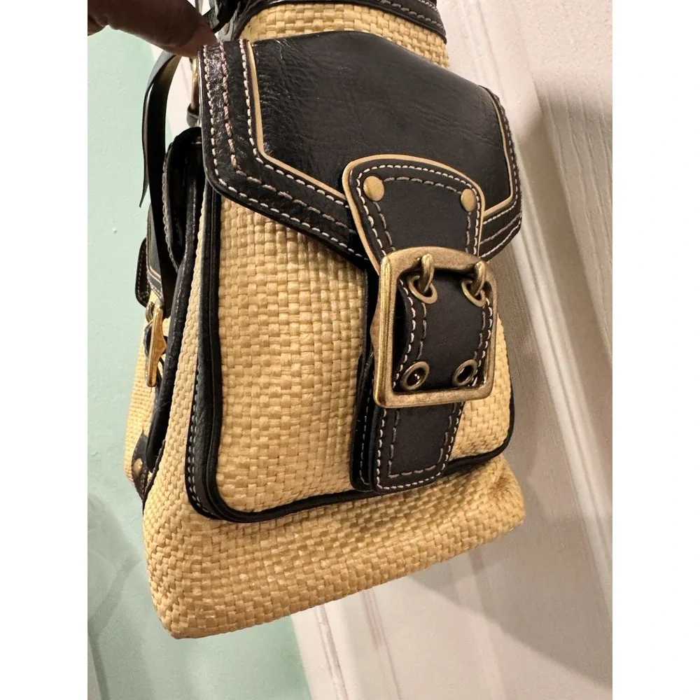 Coach Y2K Legacy Black Buckle Straw Shoulder Bag *RARE** Exc condition..